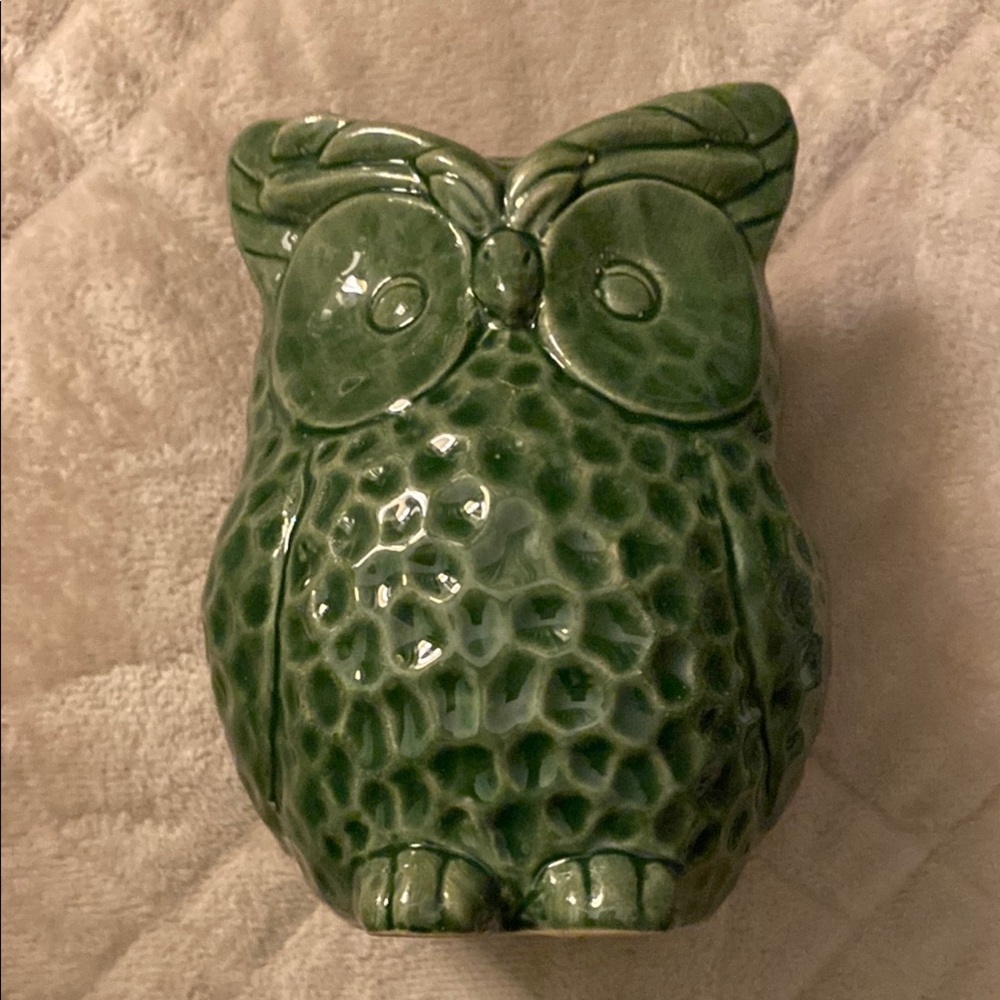 Green Ceramic Owl Figurine statue #1